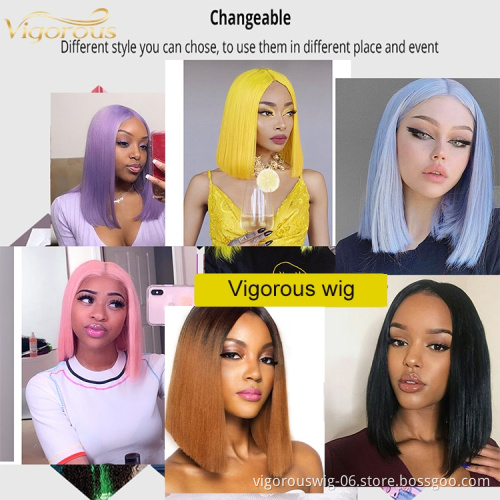 Vigorous 14 inch Short Straight Bob Hair Synthetic Wigs For Women 2 Tone Ombre Brown Color Wigs Middle Part Glueless Cosplay Wig